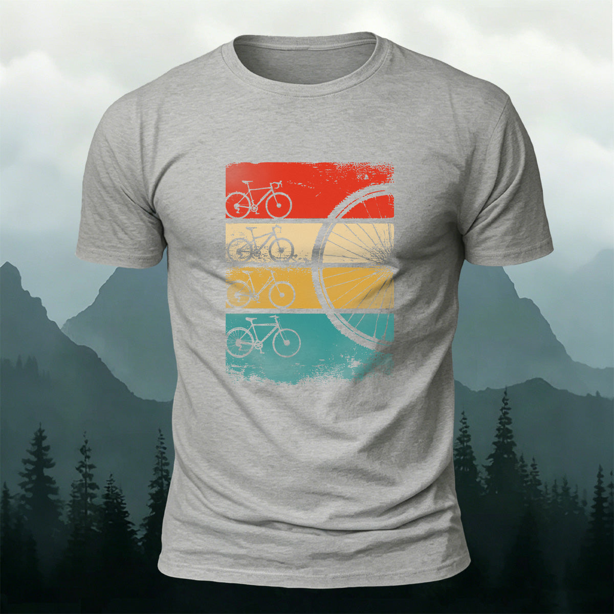 Bicycle Silhouette Colorful Background Casual Cotton Tee