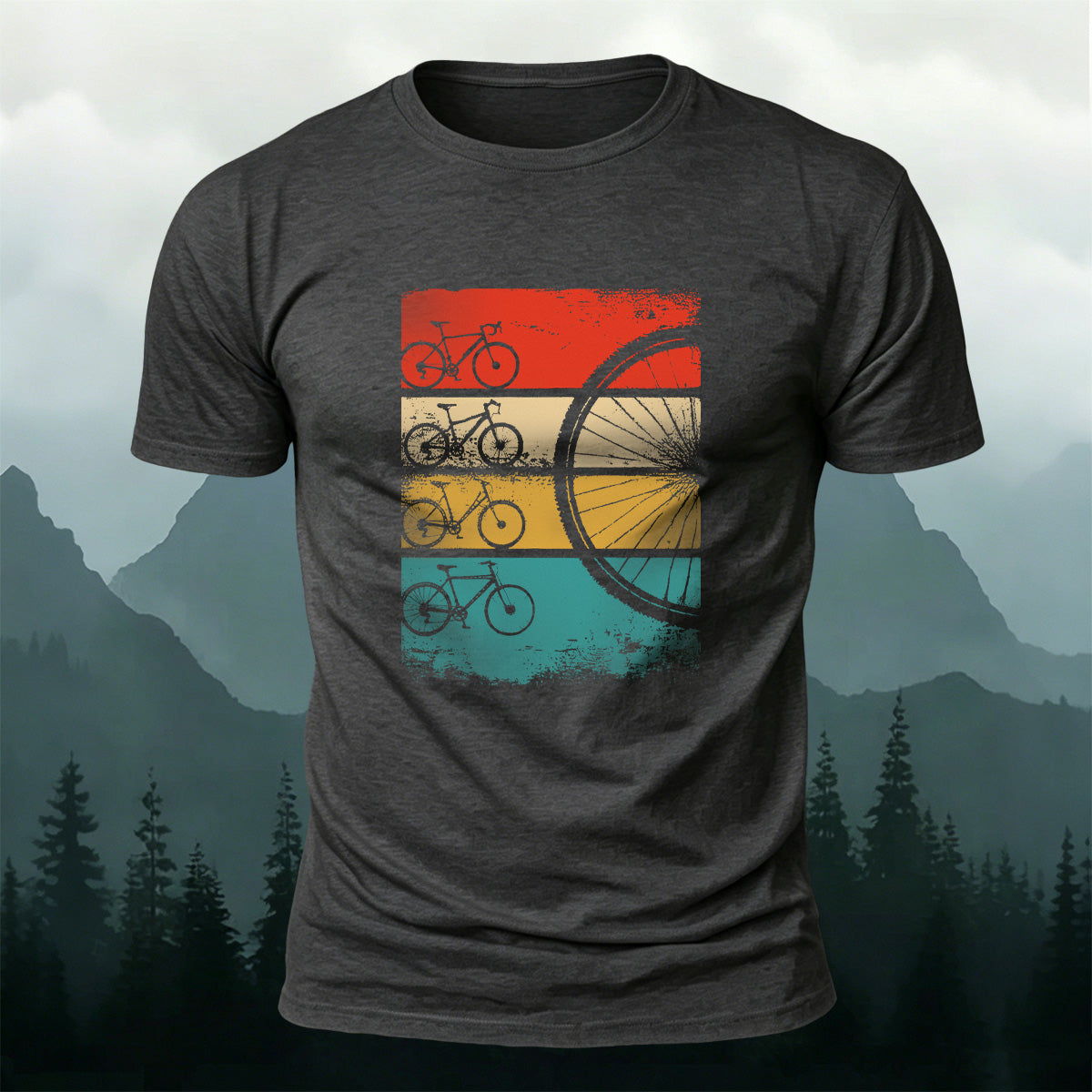 Bicycle Silhouette Colorful Background Casual Cotton Tee