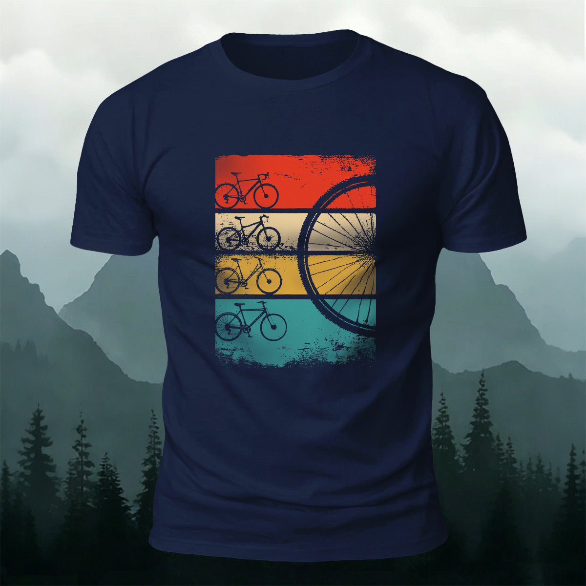 Bicycle Silhouette Colorful Background Casual Cotton Tee