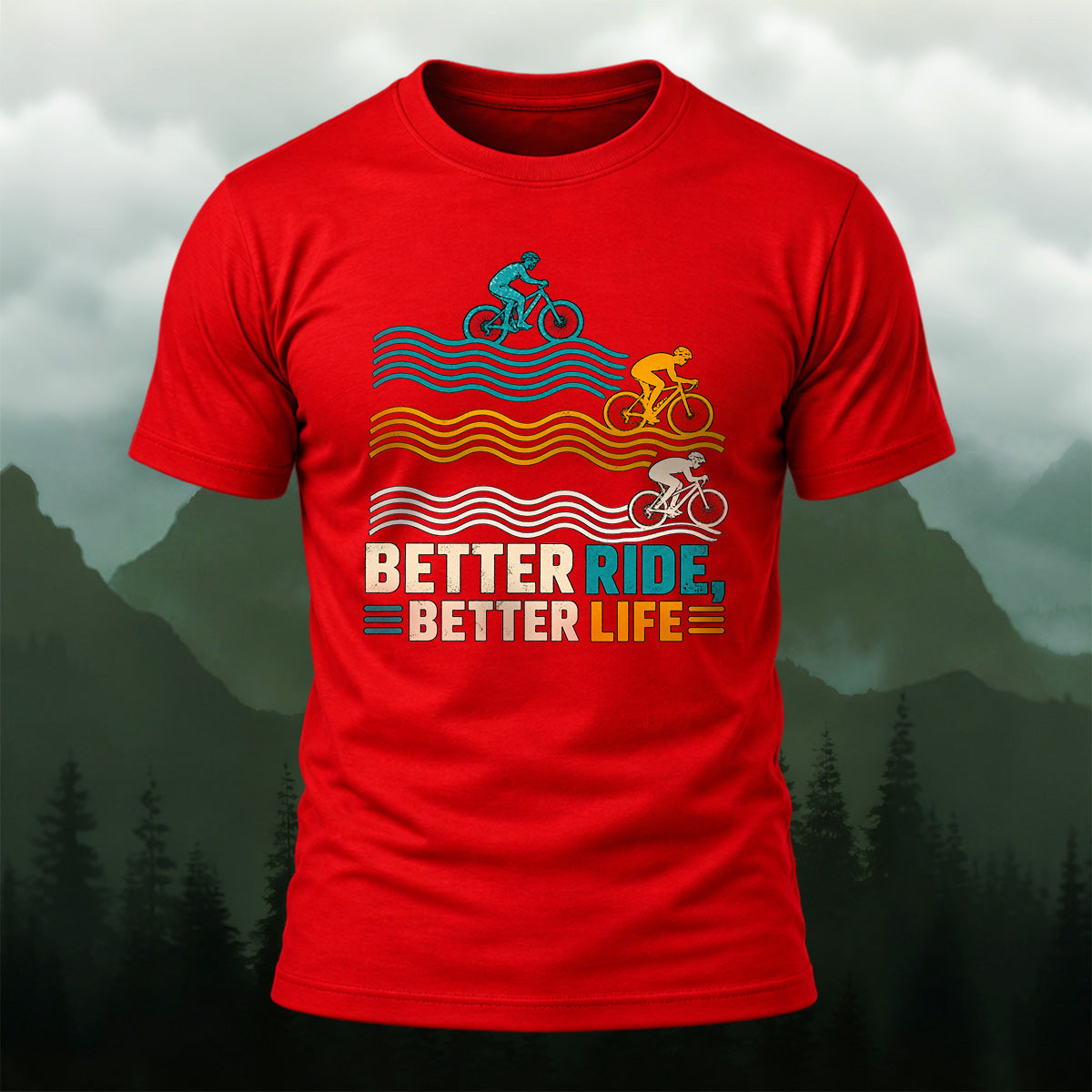 Vibrant Retro Cycling Waves Soft Cotton T-Shirt