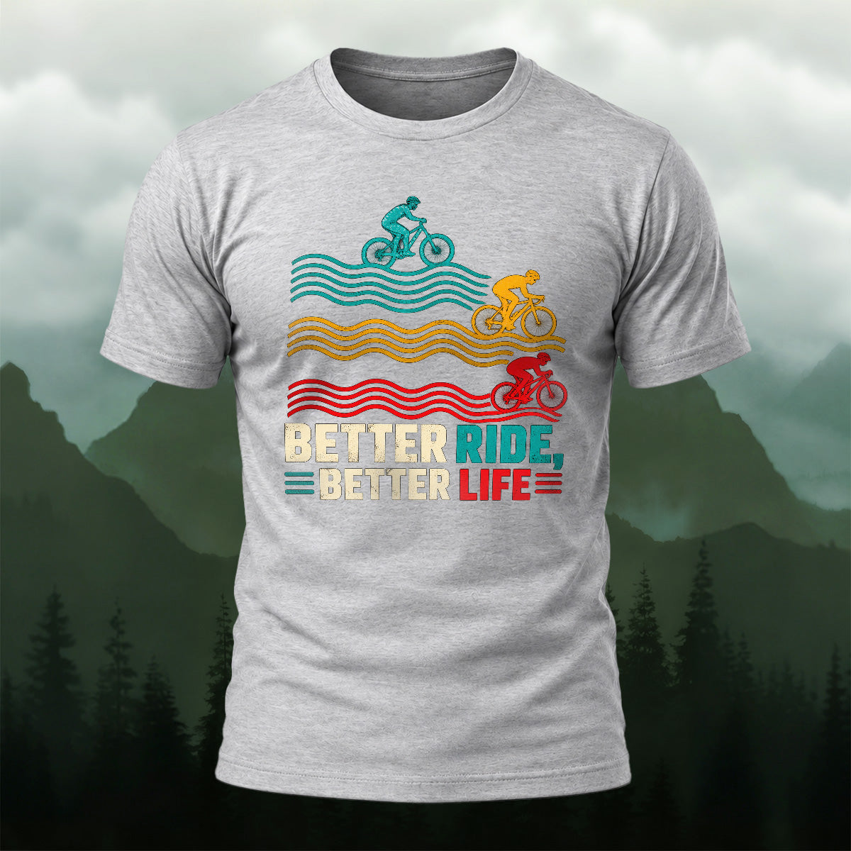 Vibrant Retro Cycling Waves Soft Cotton T-Shirt