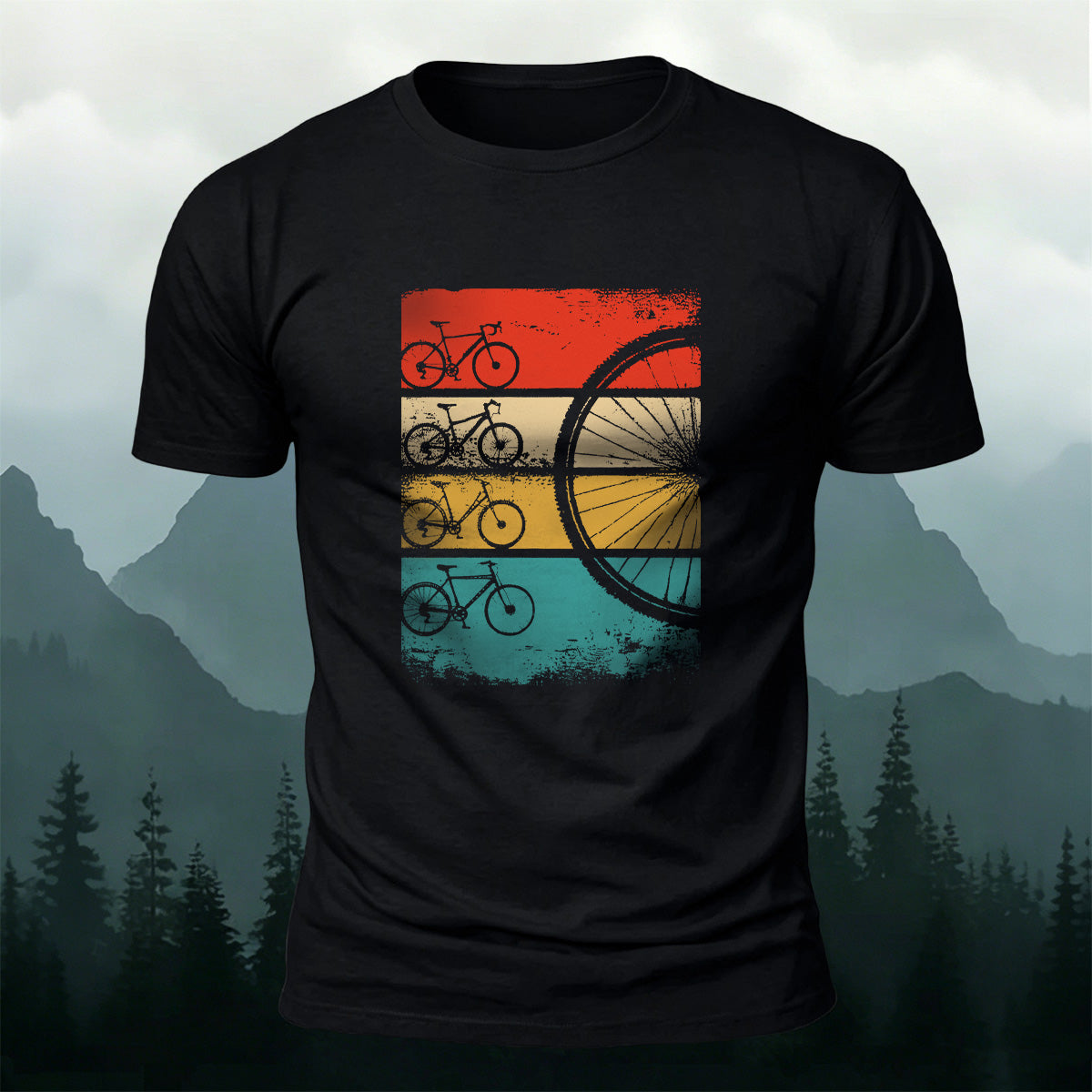 Bicycle Silhouette Colorful Background Casual Cotton Tee