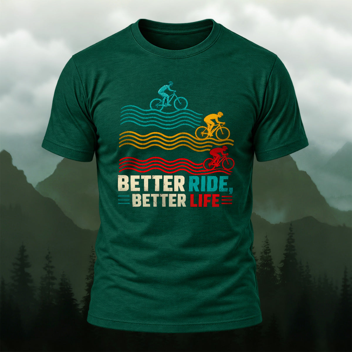 Vibrant Retro Cycling Waves Soft Cotton T-Shirt