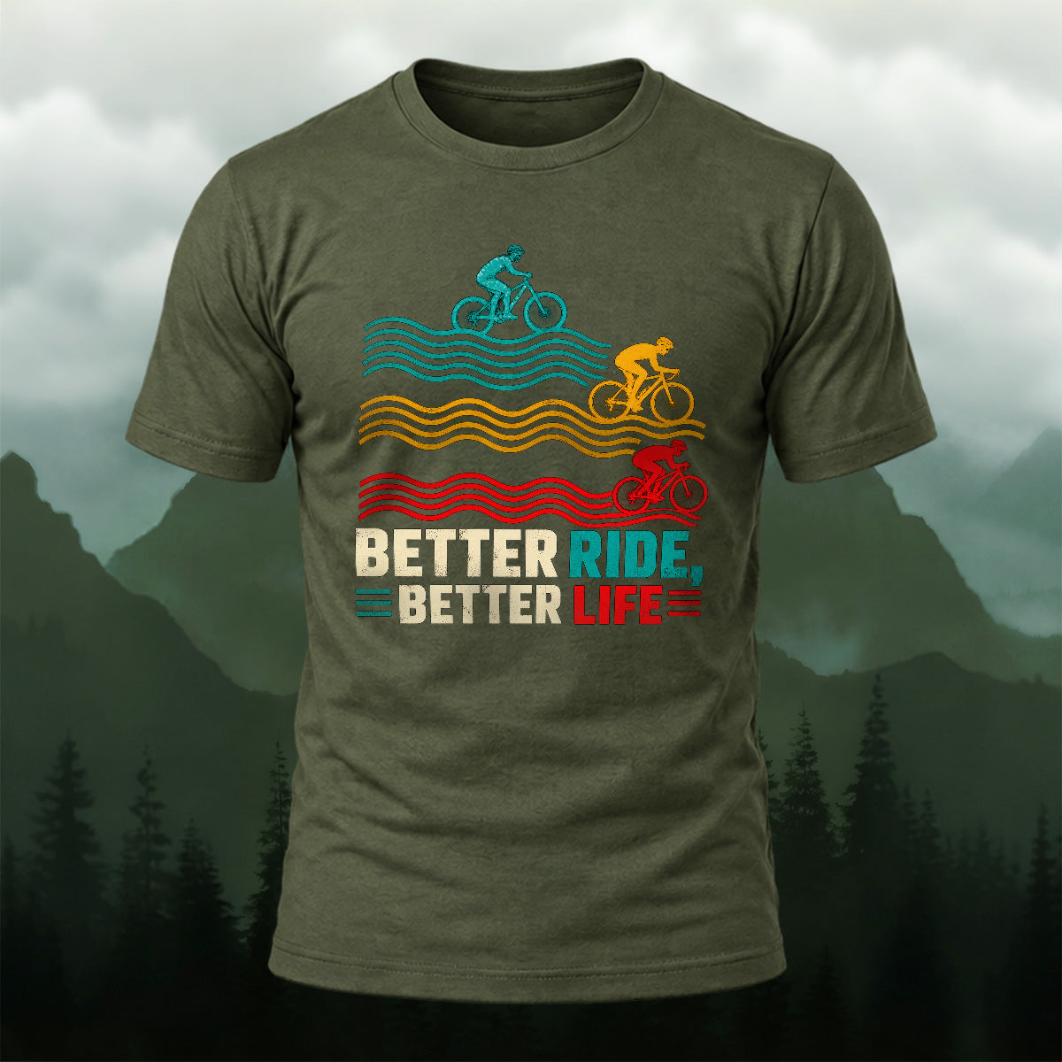 Vibrant Retro Cycling Waves Soft Cotton T-Shirt