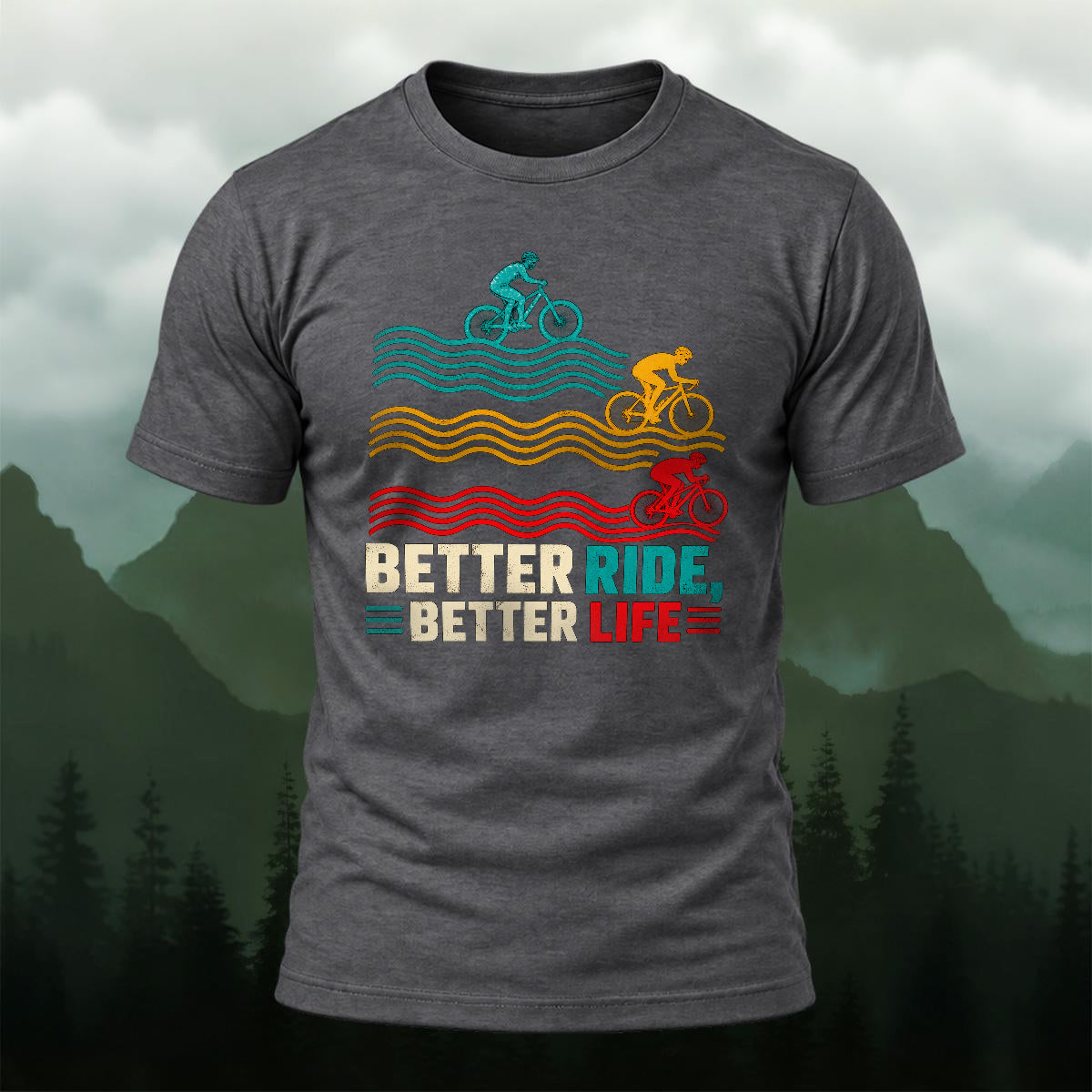 Vibrant Retro Cycling Waves Soft Cotton T-Shirt