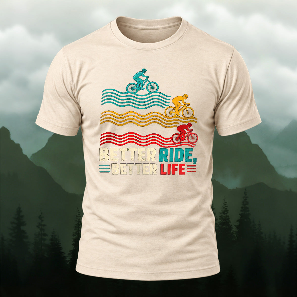 Vibrant Retro Cycling Waves Soft Cotton T-Shirt