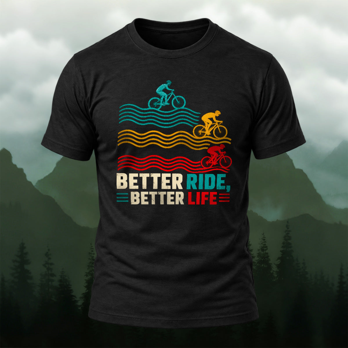 Vibrant Retro Cycling Waves Soft Cotton T-Shirt