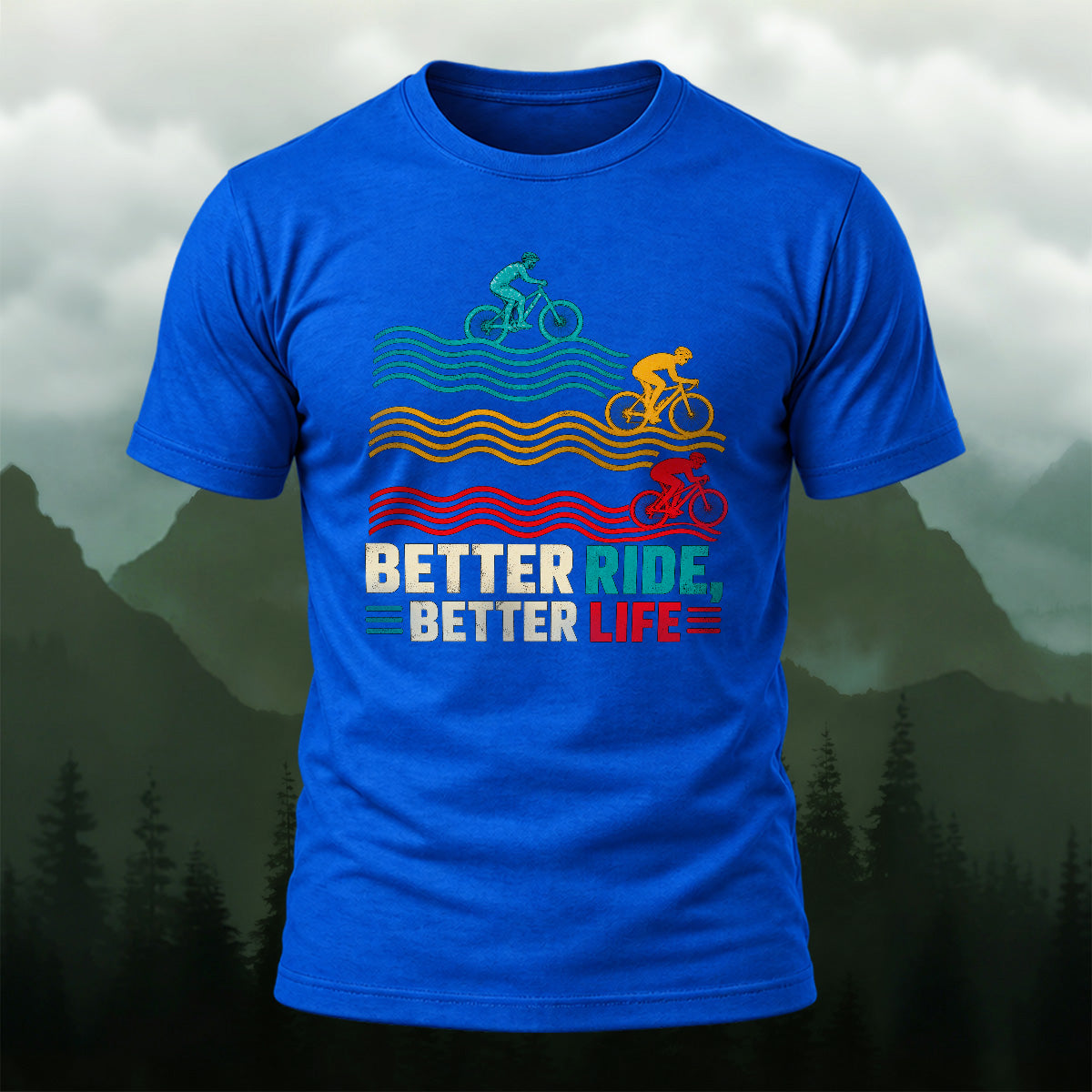 Vibrant Retro Cycling Waves Soft Cotton T-Shirt