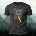 Tape Detail Yellow Pencil Print Soft Cotton T-Shirt