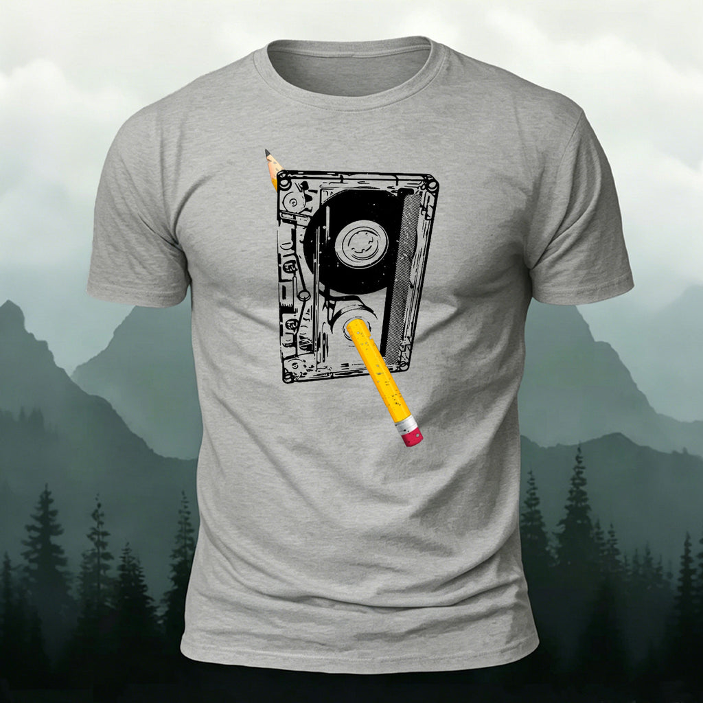 Tape Detail Yellow Pencil Print Soft Cotton T-Shirt