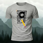 Tape Detail Yellow Pencil Print Soft Cotton T-Shirt