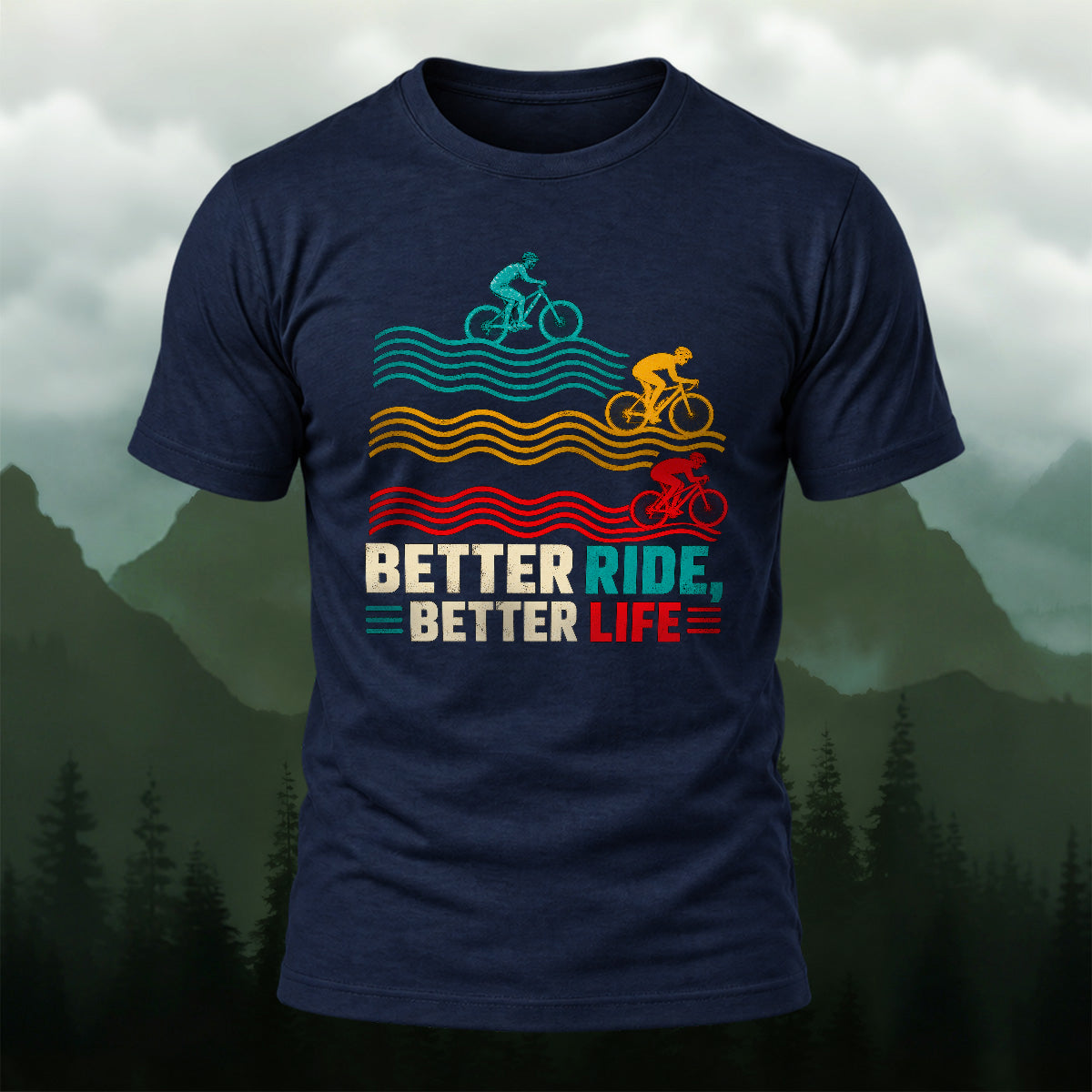 Vibrant Retro Cycling Waves Soft Cotton T-Shirt