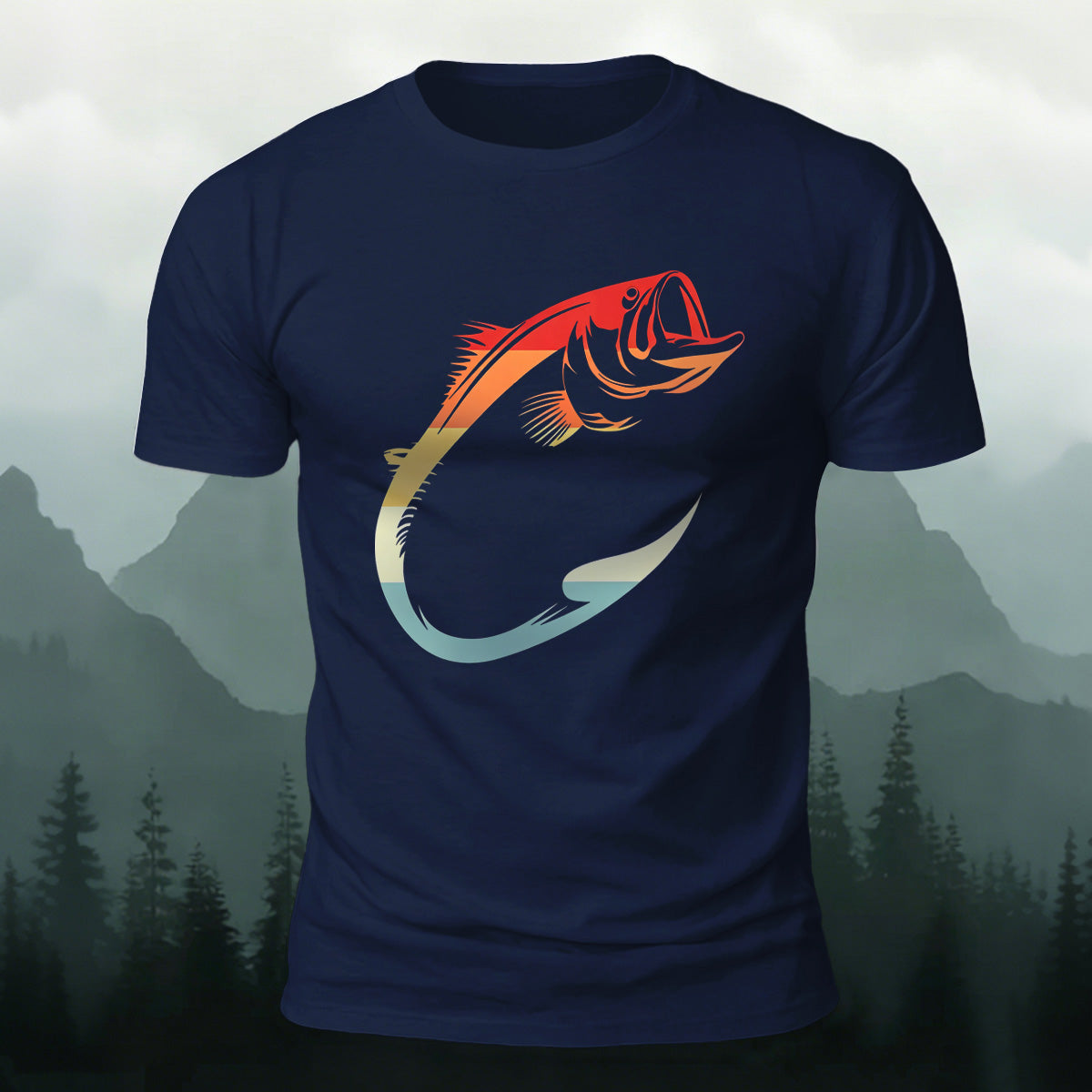 Creative Colorful Fish Hook Casual Cotton T-Shirt