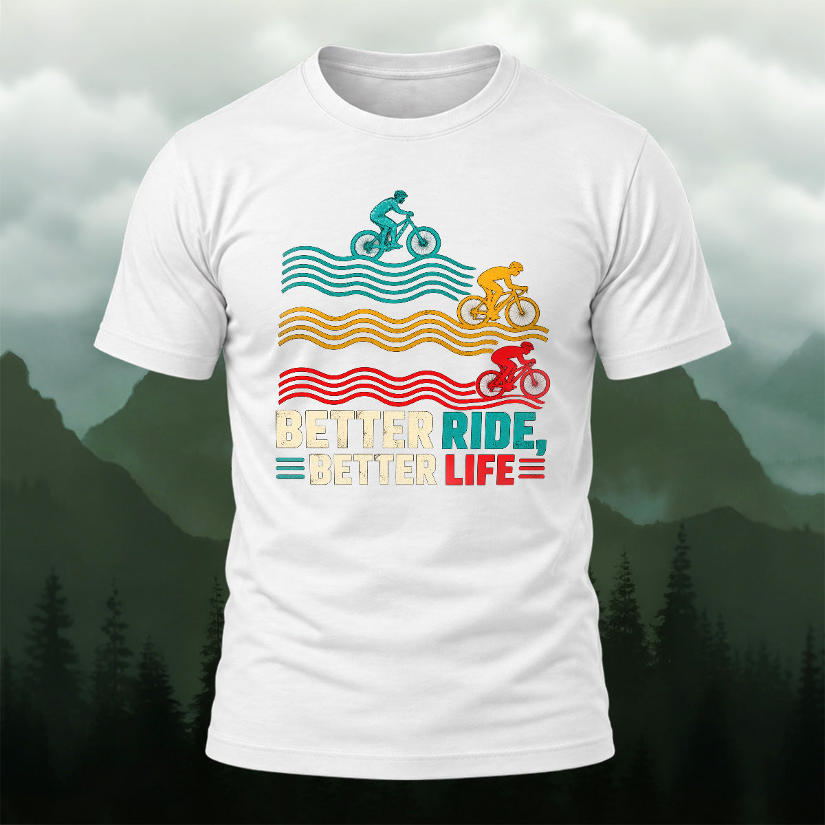 Vibrant Retro Cycling Waves Soft Cotton T-Shirt