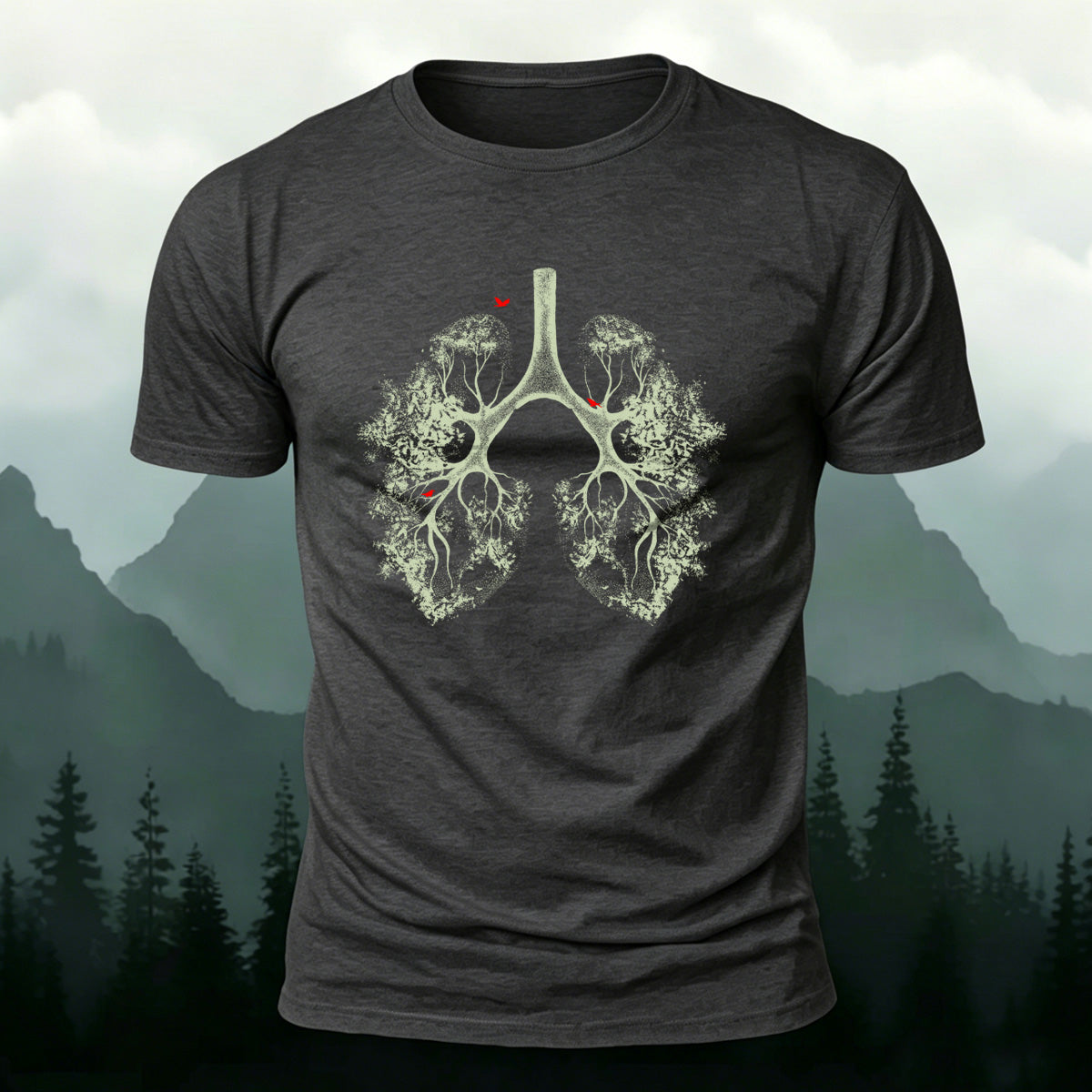 Lush Branches Lung Pattern Skin-friendly Cotton T-shirt