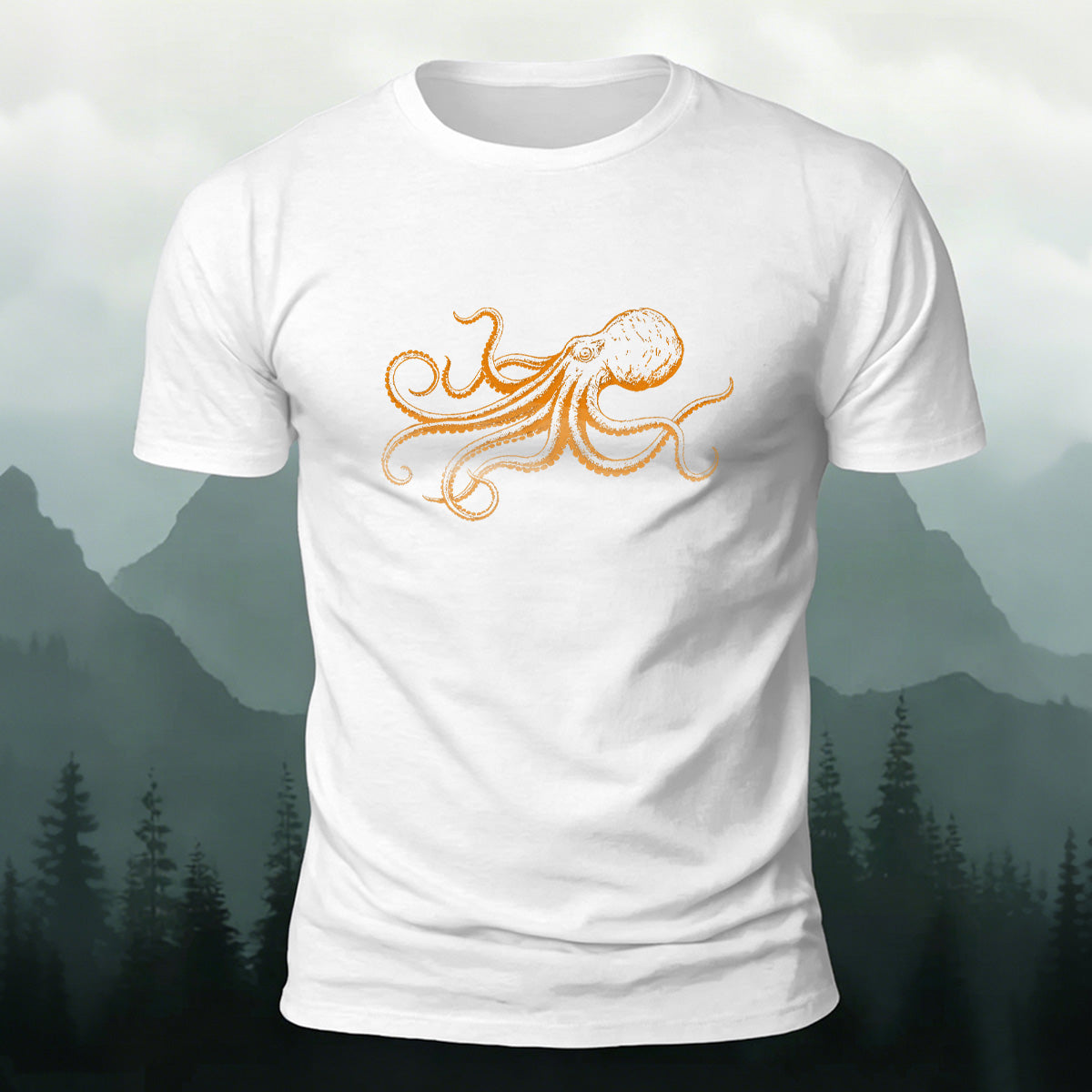Fun Octopus Print Casual 100% Cotton T-Shirt