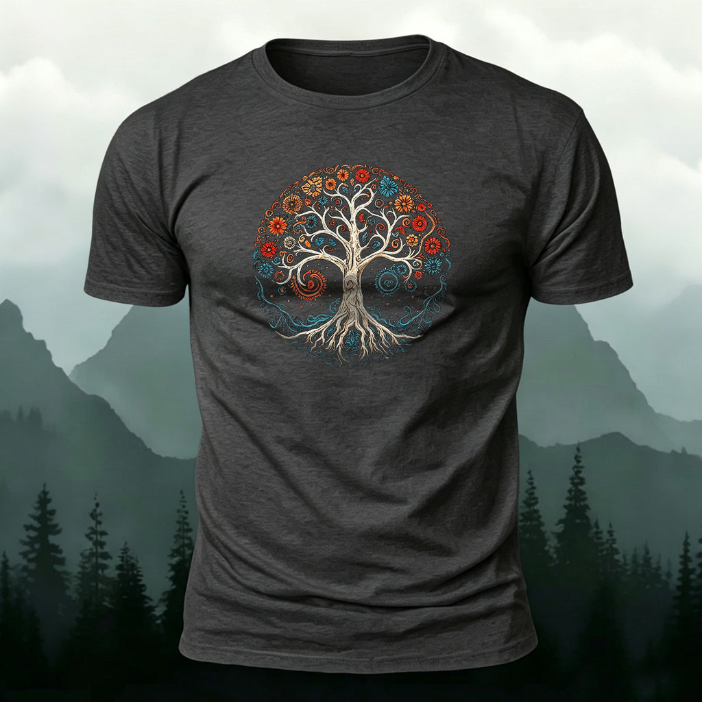 Floral Tree Print Combed Cotton Casual T-Shirt