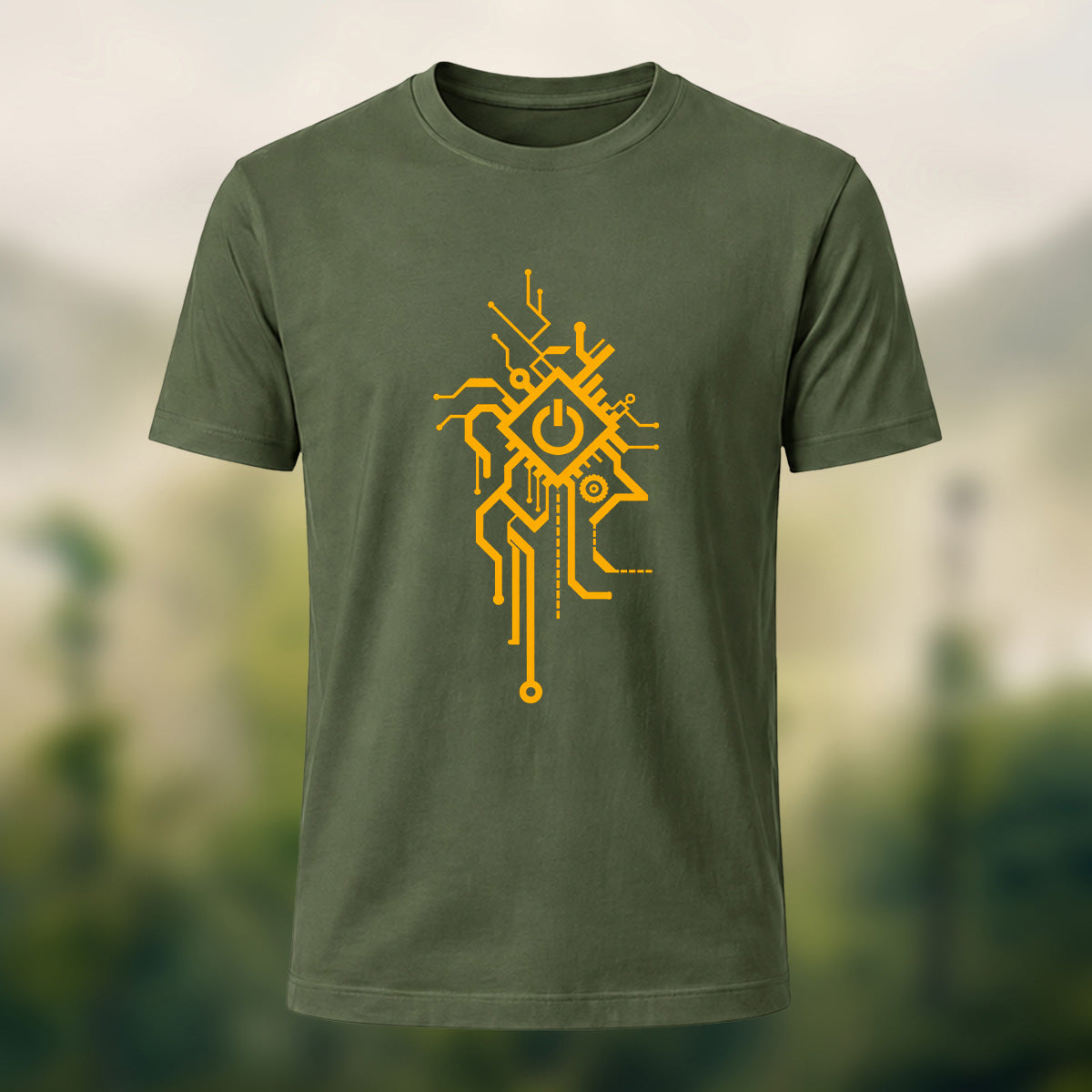 Minimal Tech Power Button Combed Cotton T-Shirt