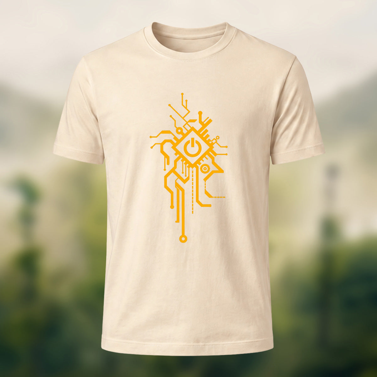 Minimal Tech Power Button Combed Cotton T-Shirt