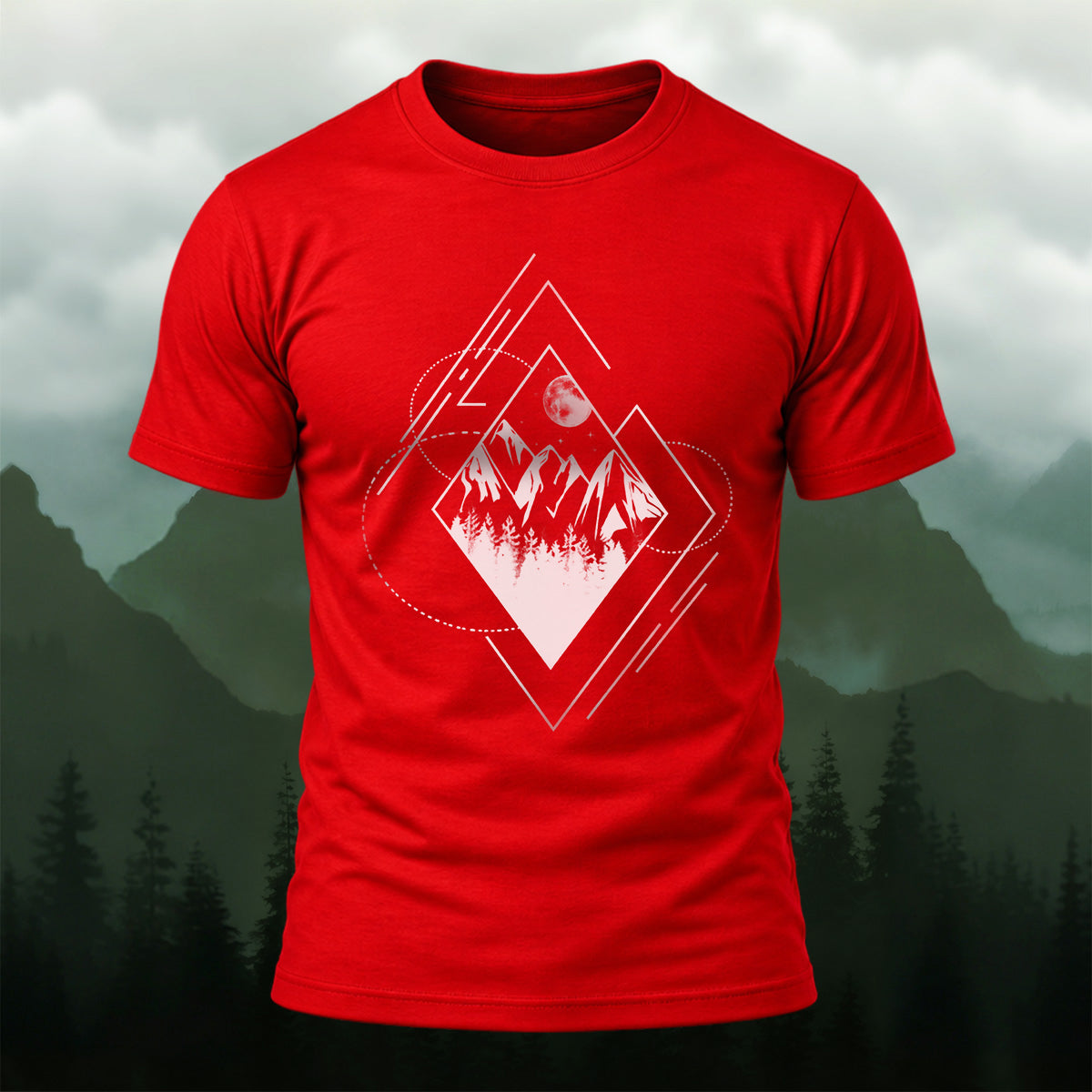 Geometric Mountain Moon Premium Cotton T-Shirt