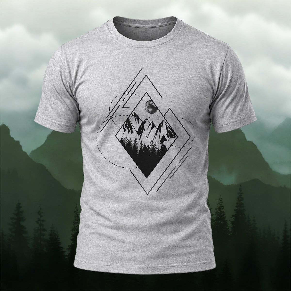 Geometric Mountain Moon Premium Cotton T-Shirt