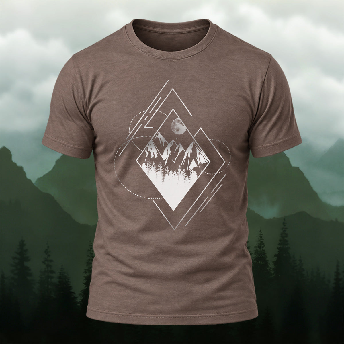 Geometric Mountain Moon Premium Cotton T-Shirt