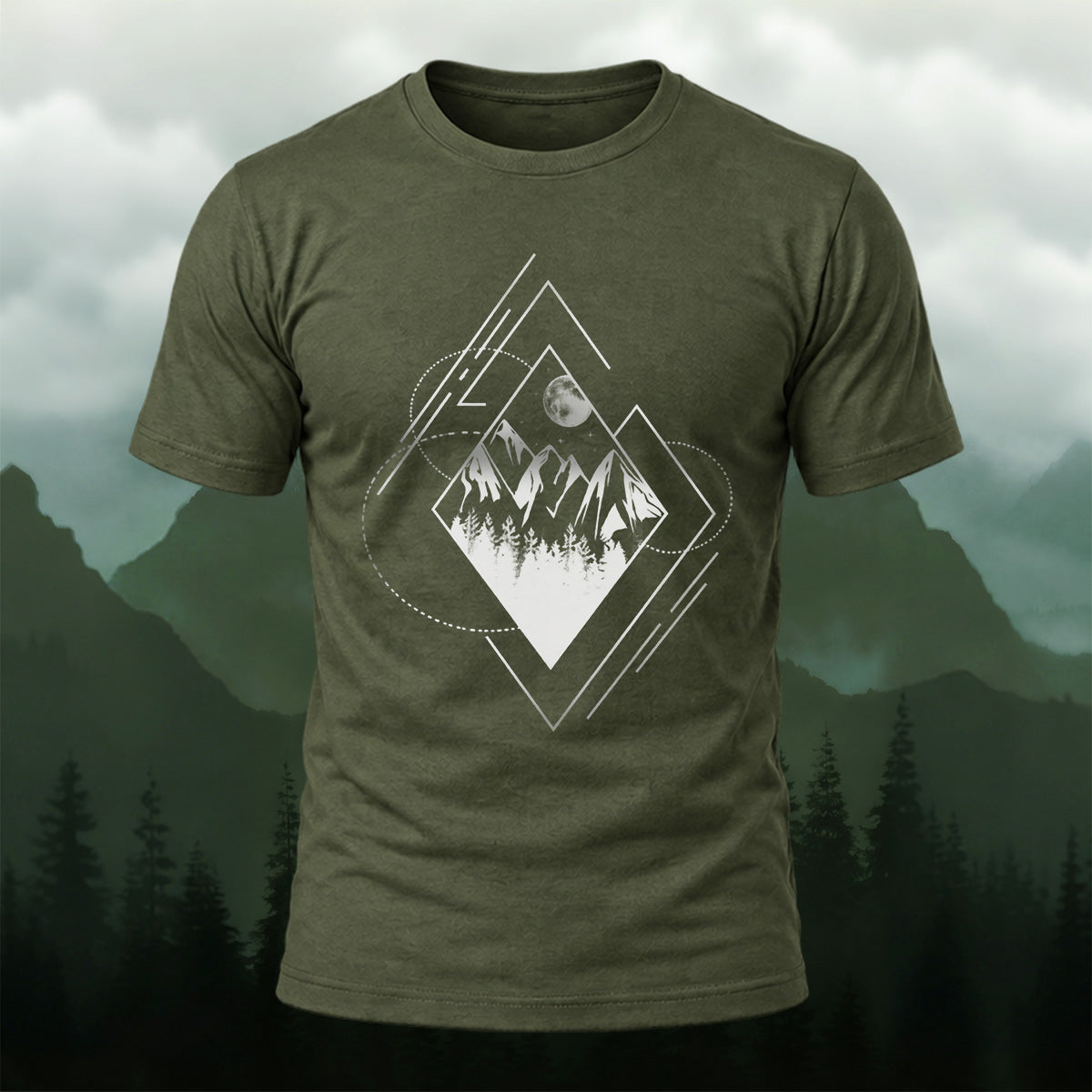 Geometric Mountain Moon Premium Cotton T-Shirt