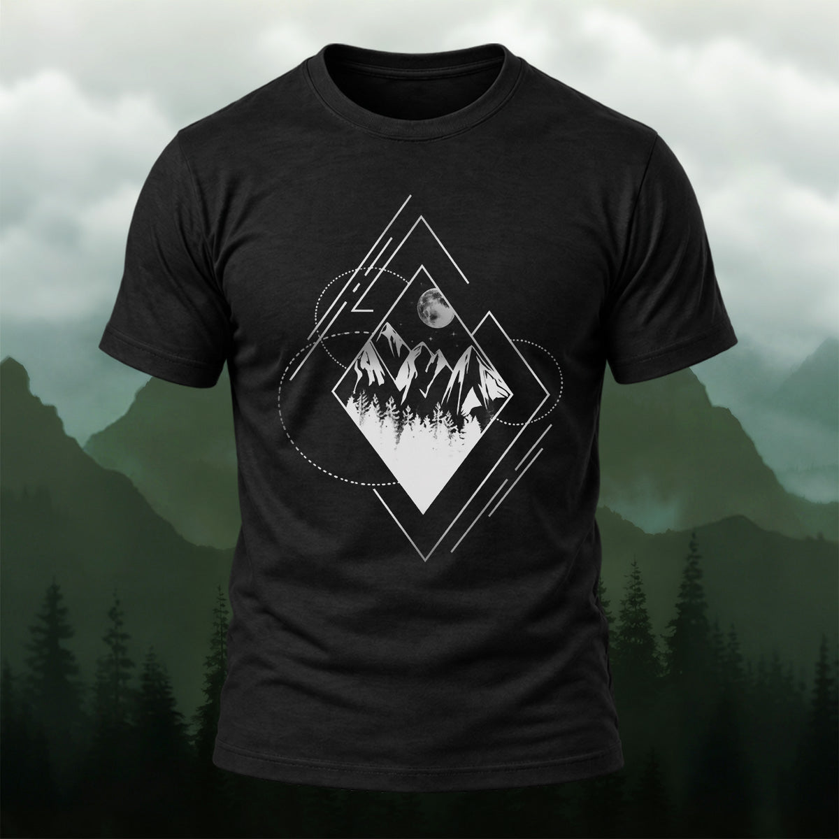 Geometric Mountain Moon Premium Cotton T-Shirt