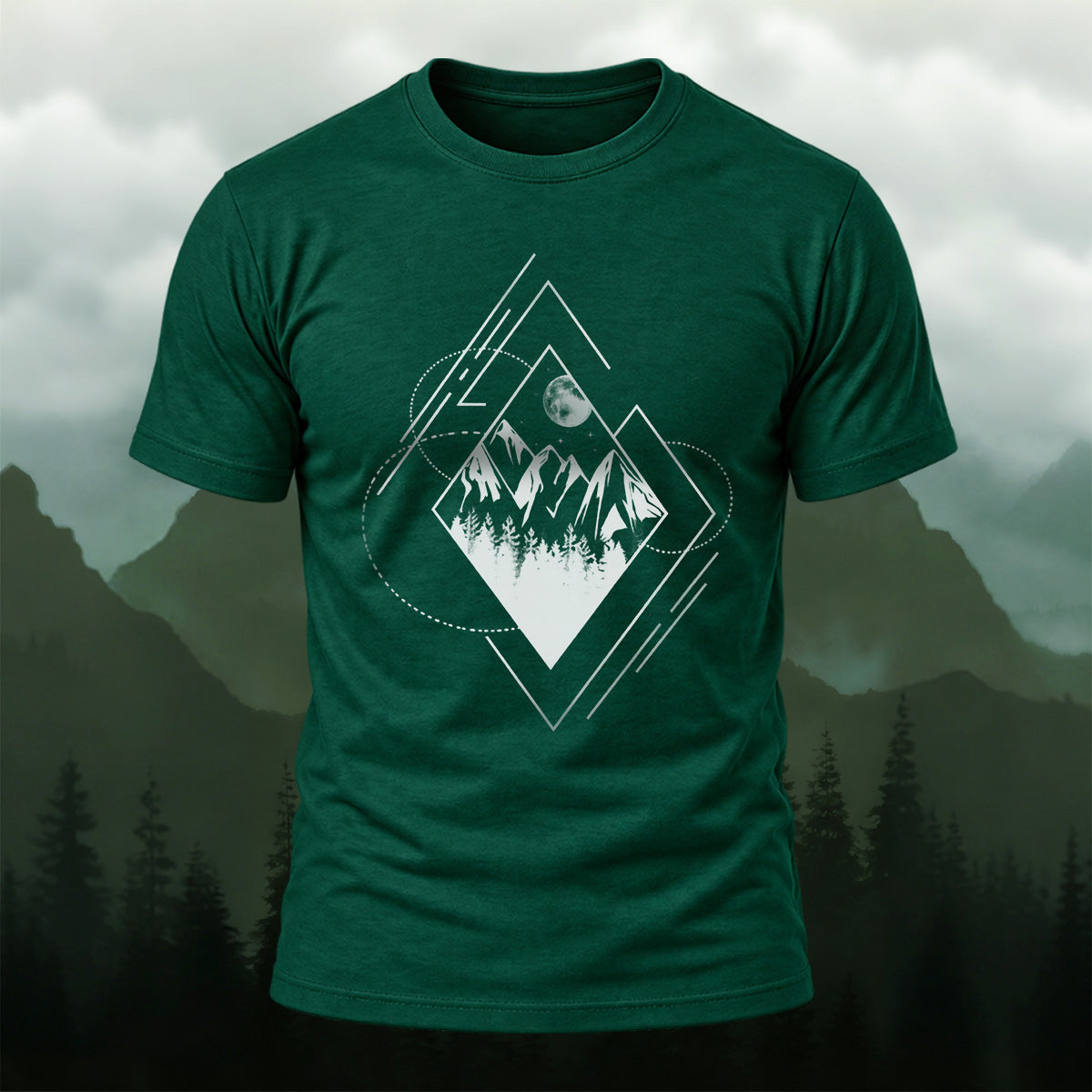 Geometric Mountain Moon Premium Cotton T-Shirt