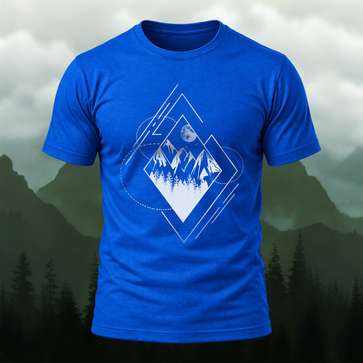 Geometric Mountain Moon Premium Cotton T-Shirt