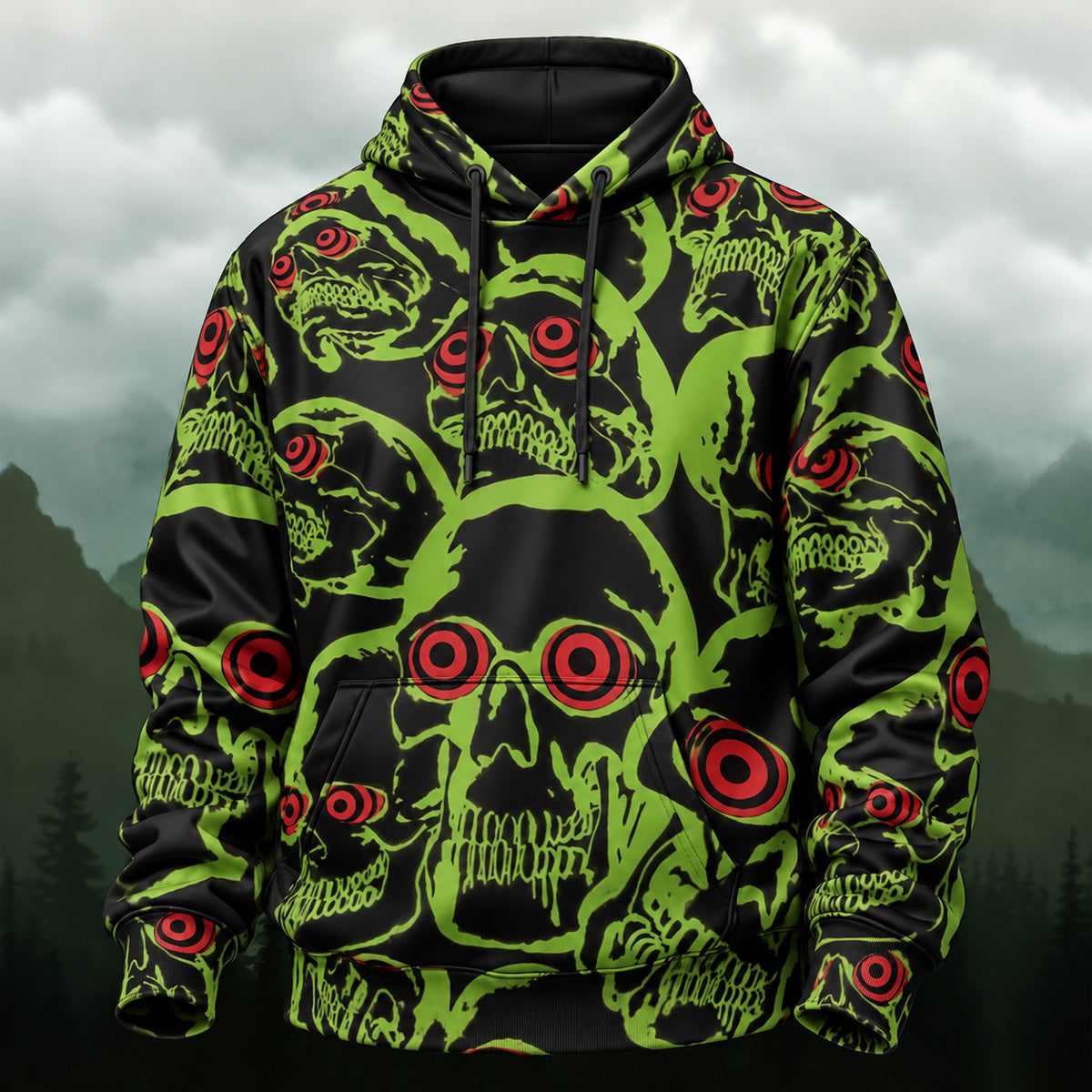 Neon Gothic Skull Pattern Hoodie