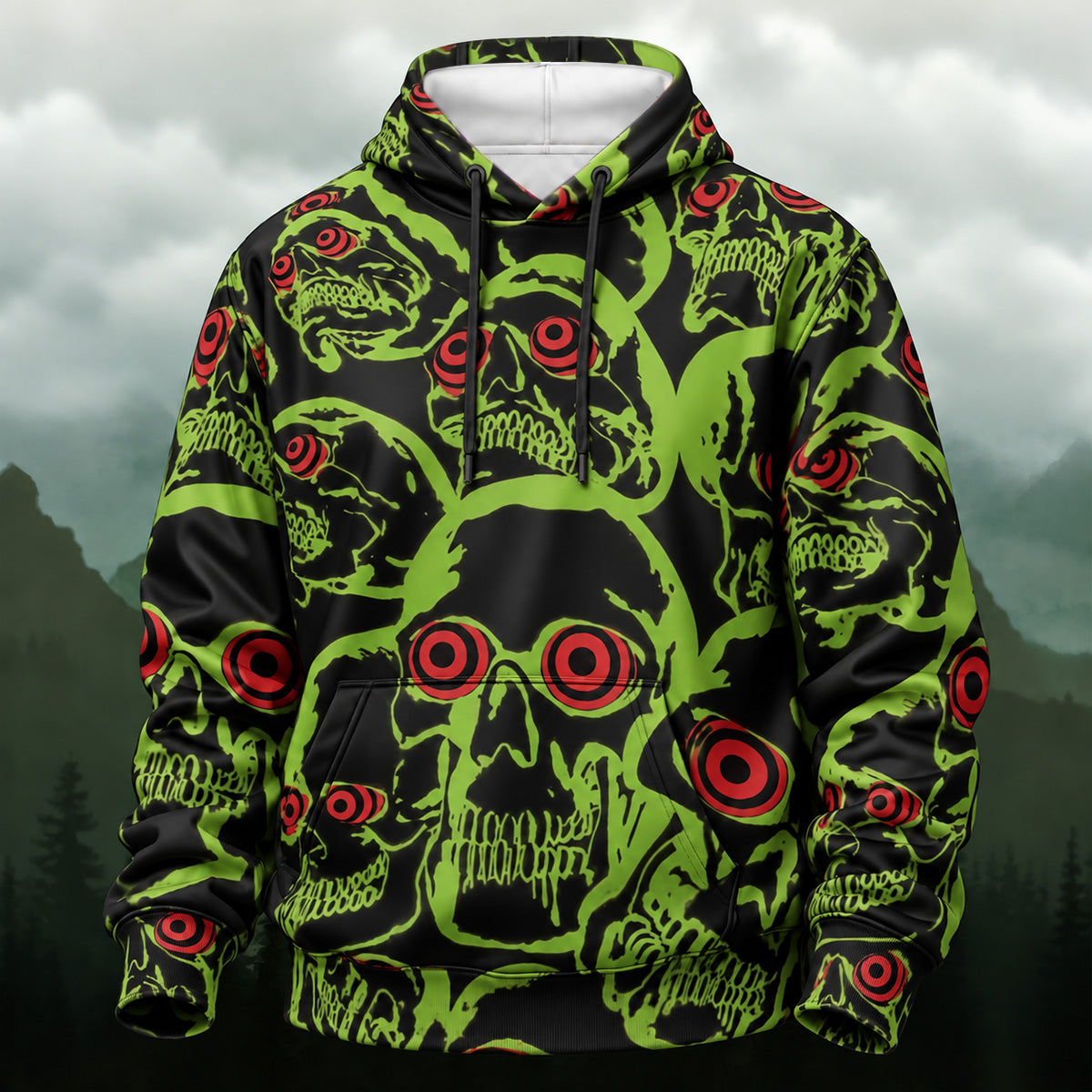 Neon Gothic Skull Pattern Hoodie