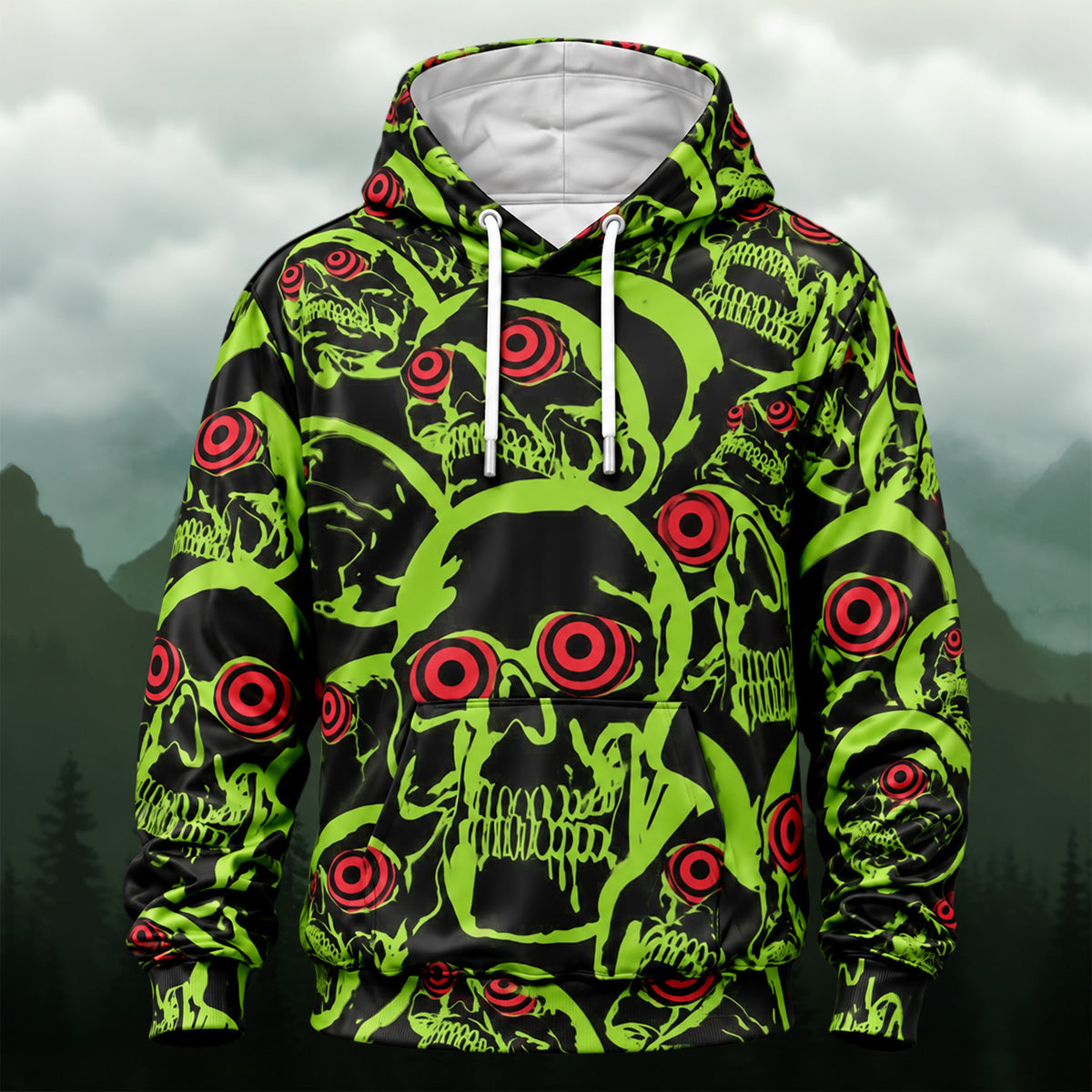 Neon Gothic Skull All-Over Print Hoodie