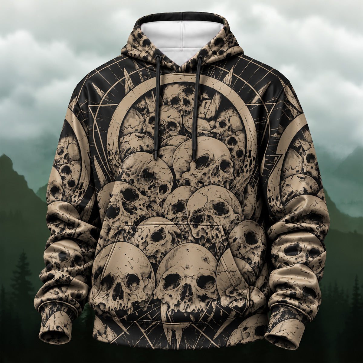 Vintage Gothic All-Over Skull Hoodie