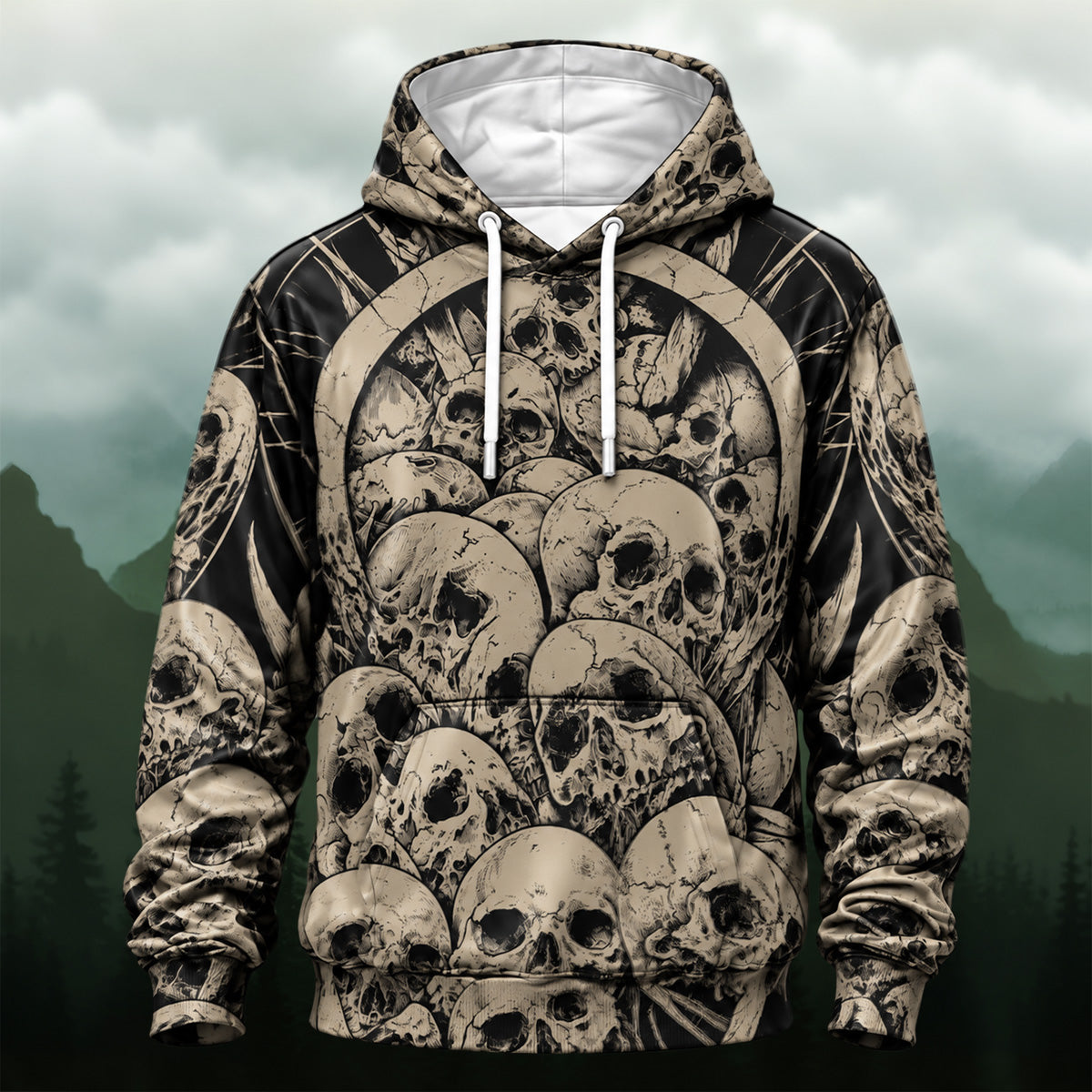 Vintage Gothic All-Over Skull Hoodie