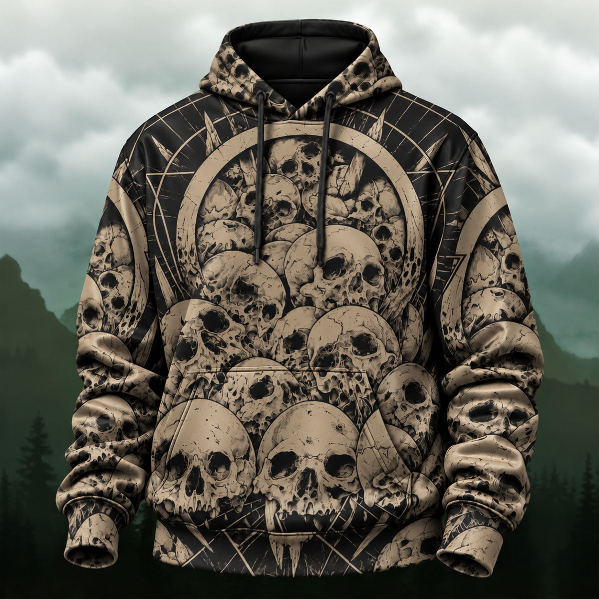 Vintage Gothic All-Over Skull Hoodie