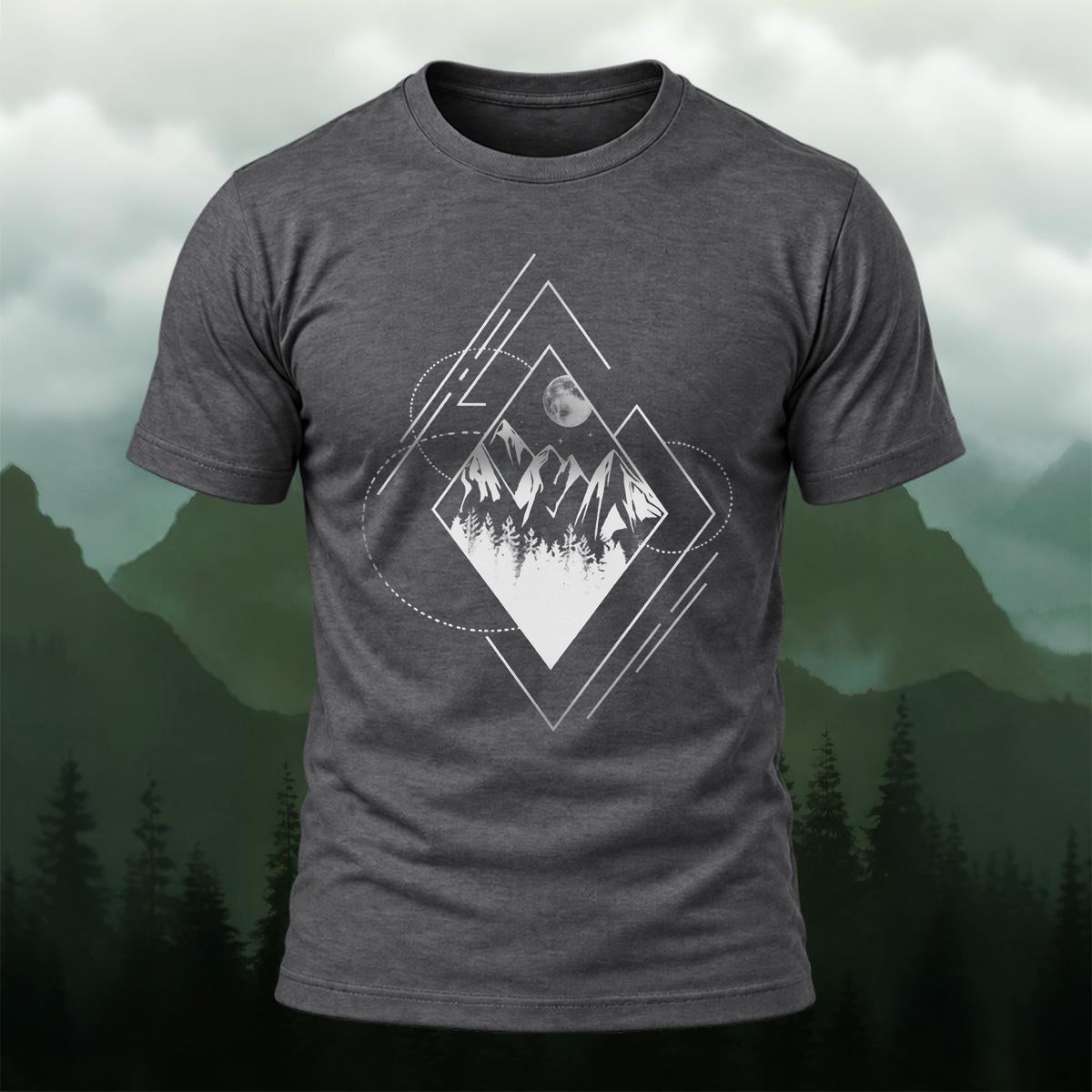 Geometric Mountain Moon Premium Cotton T-Shirt