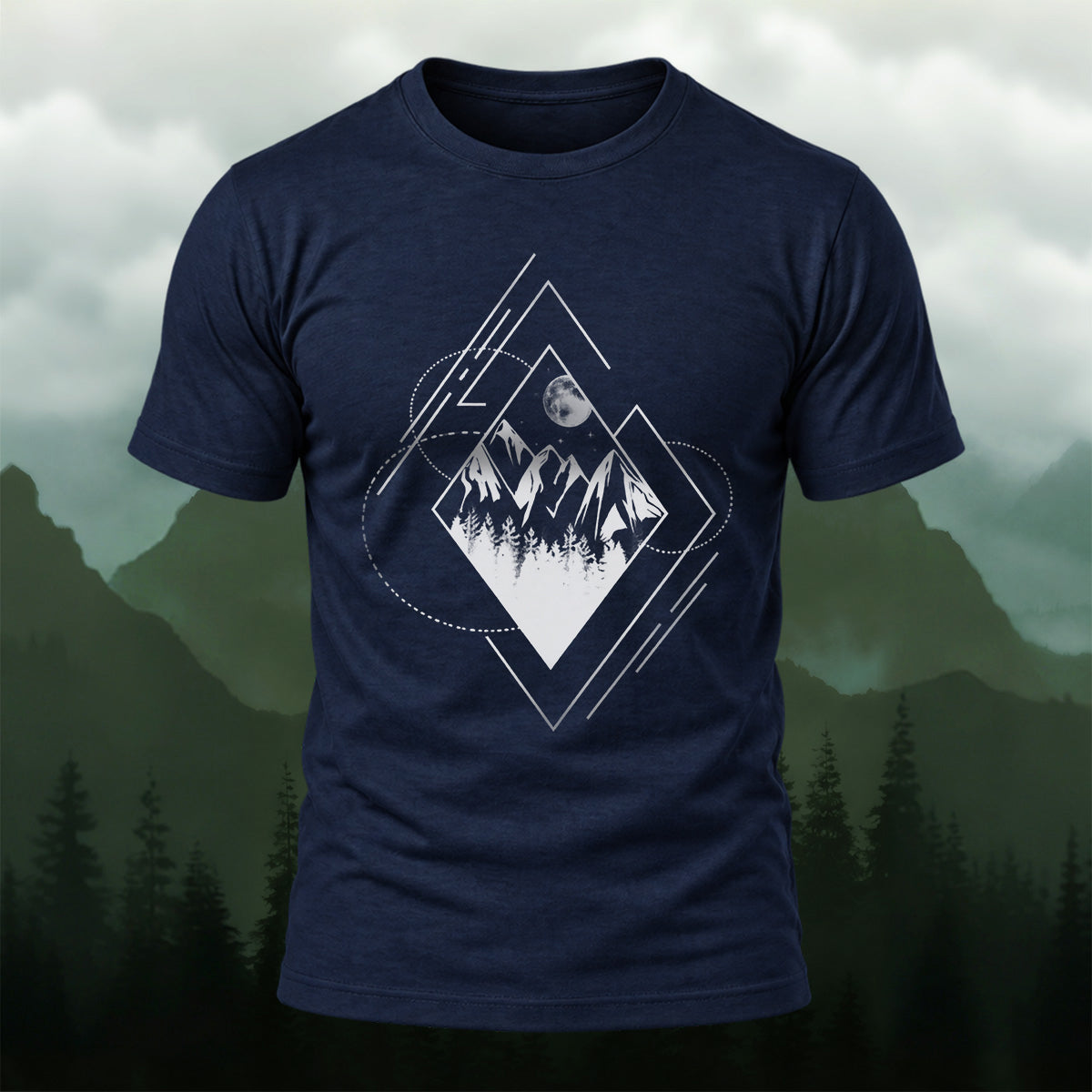 Geometric Mountain Moon Premium Cotton T-Shirt