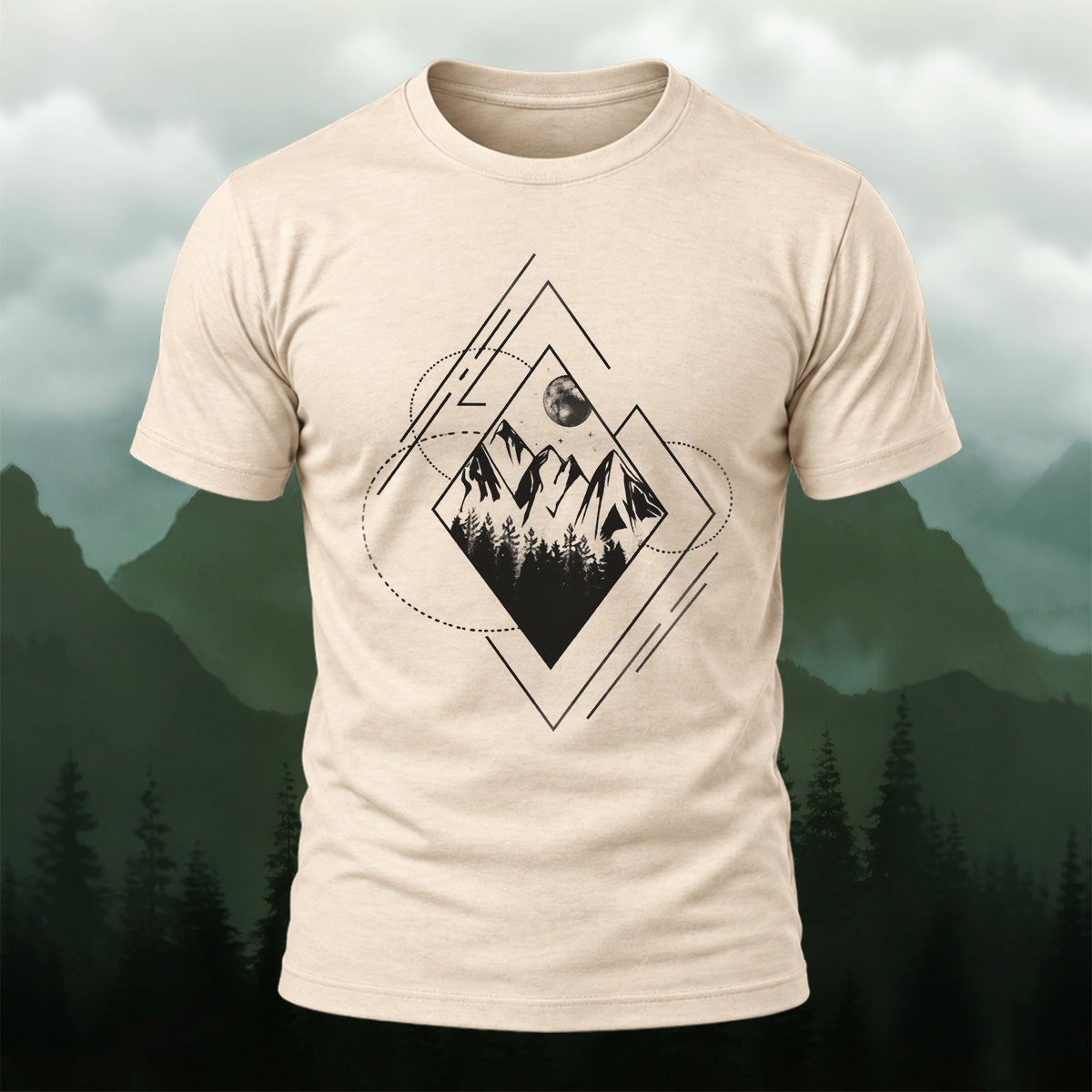Geometric Mountain Moon Premium Cotton T-Shirt