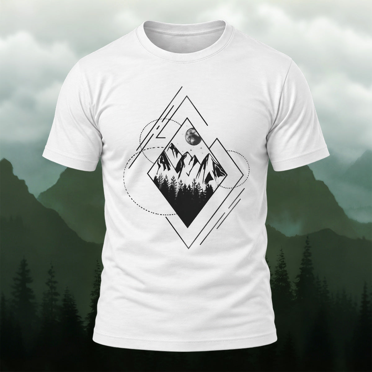 Geometric Mountain Moon Premium Cotton T-Shirt