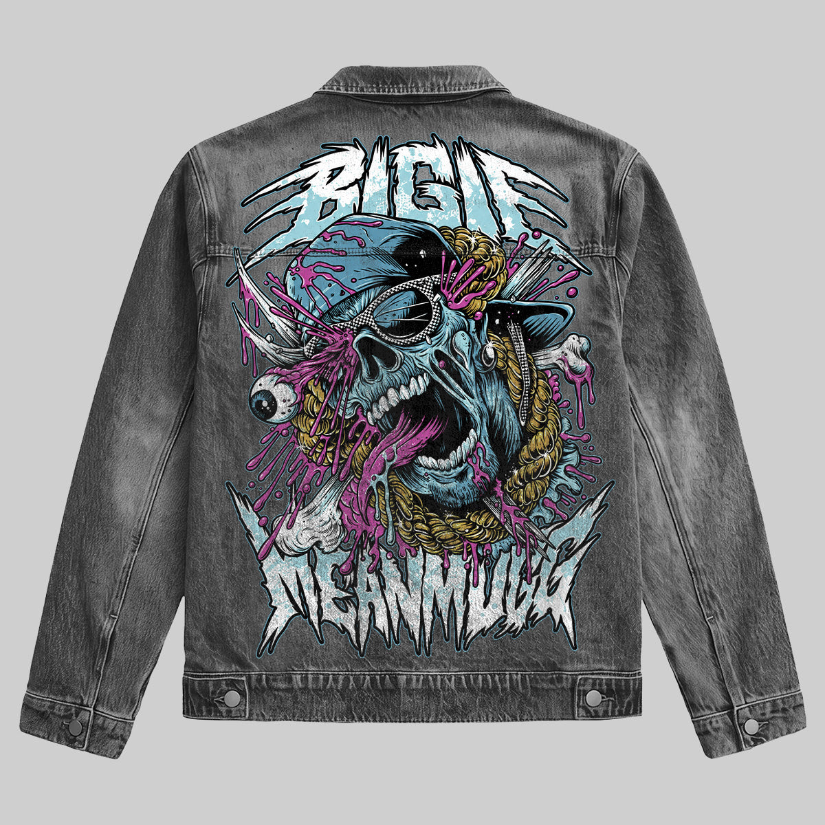 Edgy Colorful Skull Denim Jacket