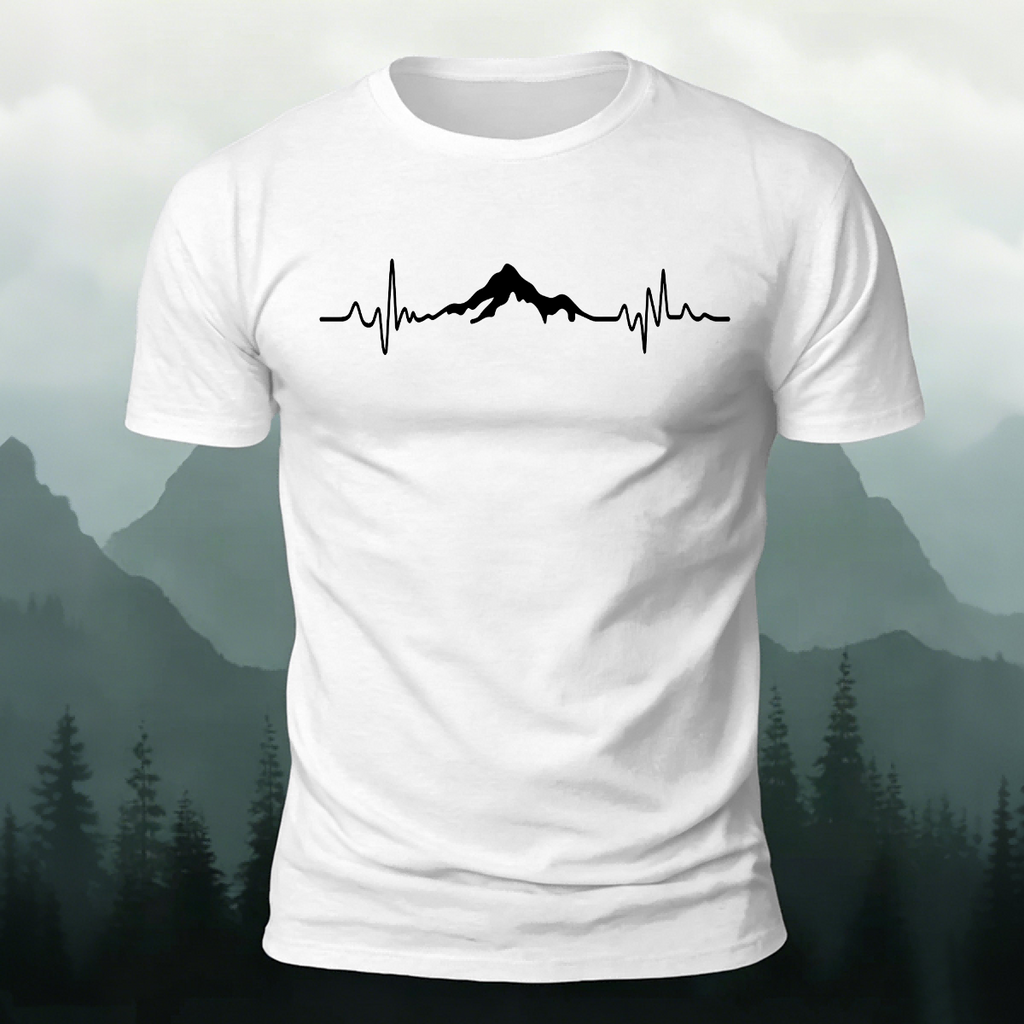 Mountains ECG Print Casual Cotton T-Shirt