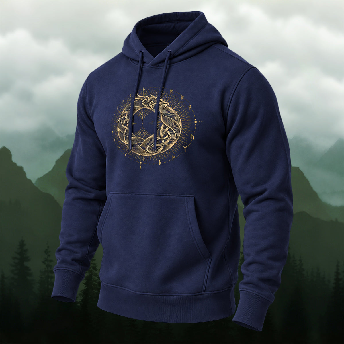 Cotton Made Mystical Viking Dragon Hoodie