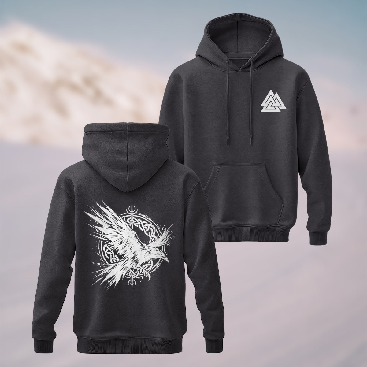 Cotton Made Viking Raven Print Hoodie