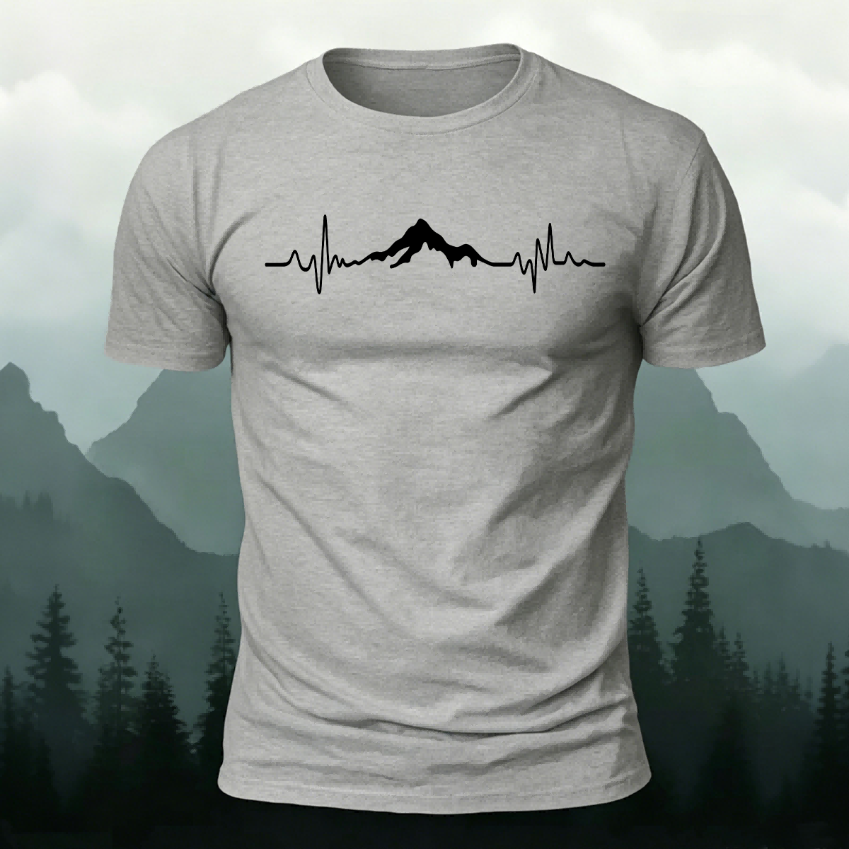 Mountains ECG Print Casual Cotton T-Shirt