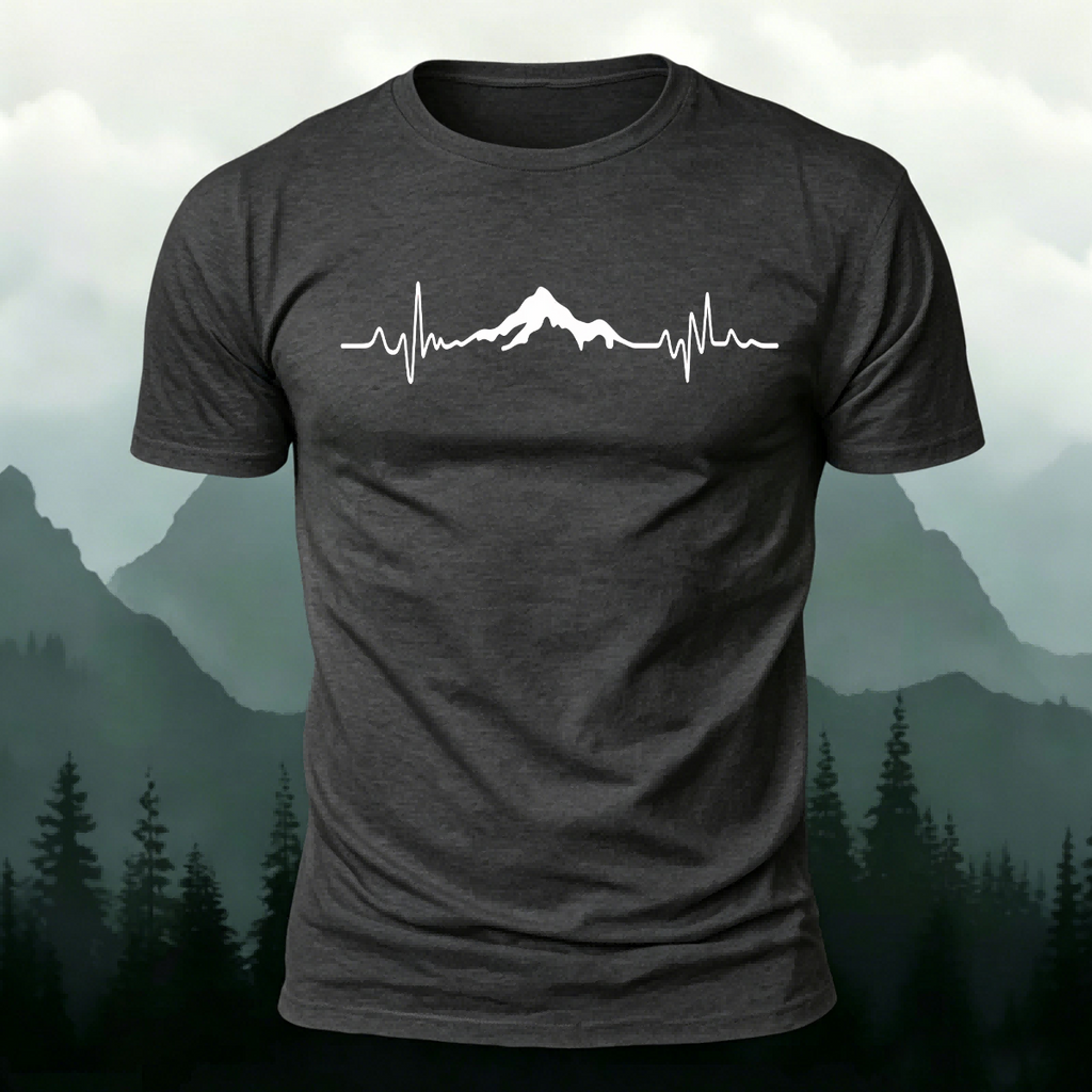 Mountains ECG Print Casual Cotton T-Shirt