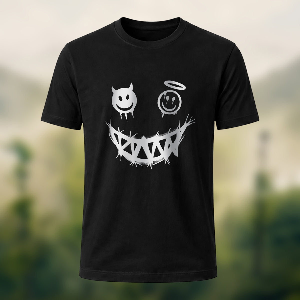 Devil's Smile Print Casual Cotton T-Shirt