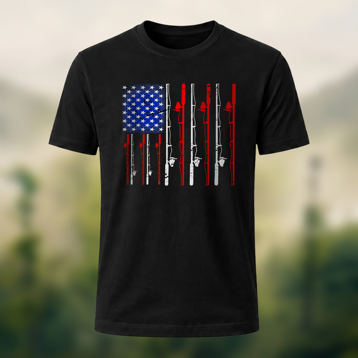 Fishing Flag Rod Print Cotton T-shirt