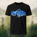 Mountain and Wave Print Combed Cotton Casual Tee
