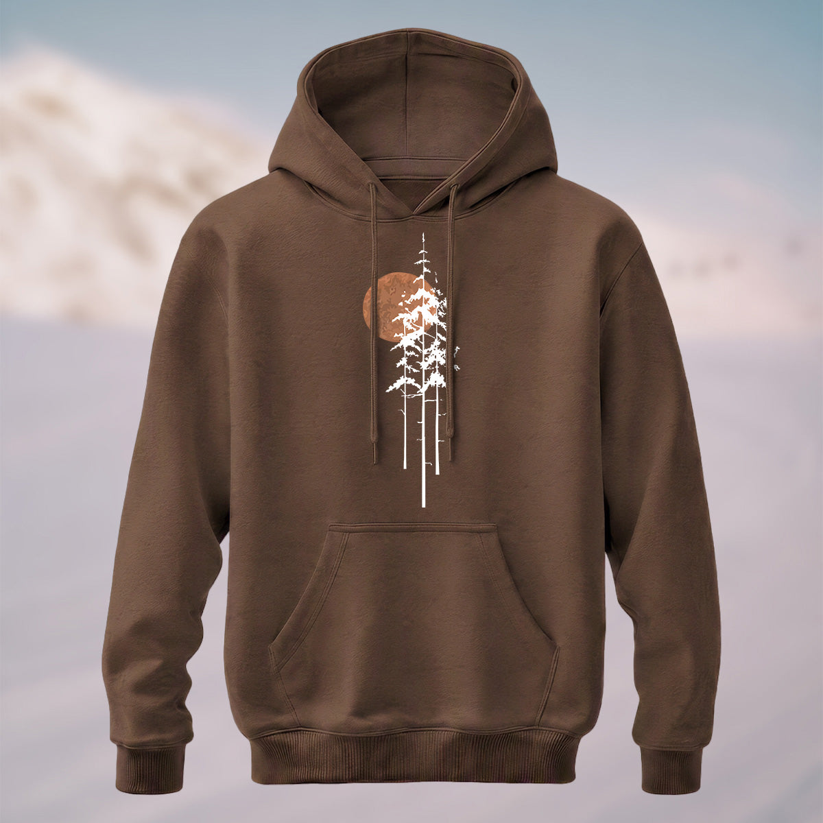 Cotton Made Tree Silhouettes Round Sun Print Hoodie